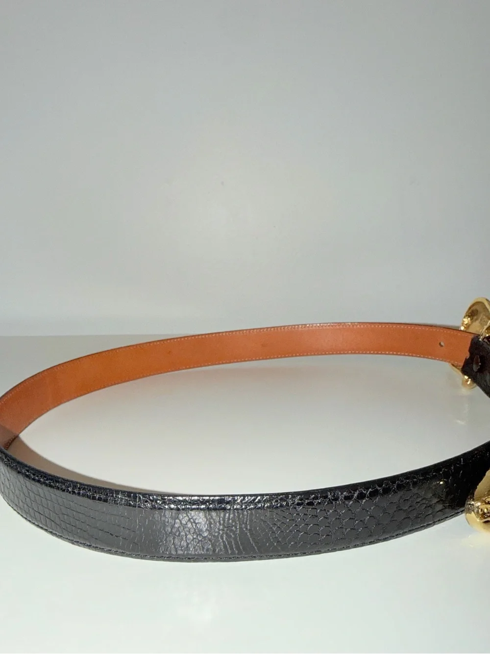De Sanchez Black Genuine Lizard With Gold-Tone Buckle Belt, Sz 32
